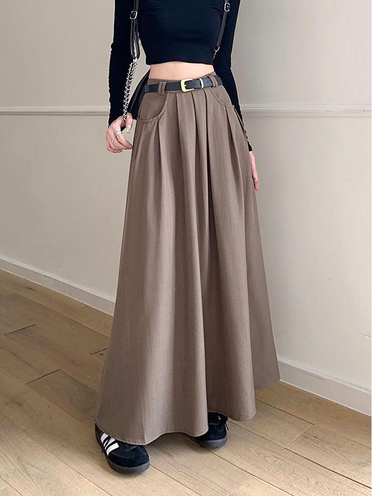 2026 New High-Waist A-Line Chic Long Suit Half-Skirt for Women - Spring/Autumn Korean Style Slimming Umbrella Skirt