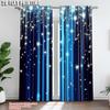 2Pcs Starry Night Sky Window Curtain Rod Pocket Polyester Drapes Blue Window Treatment For Bedroom Living Room Office