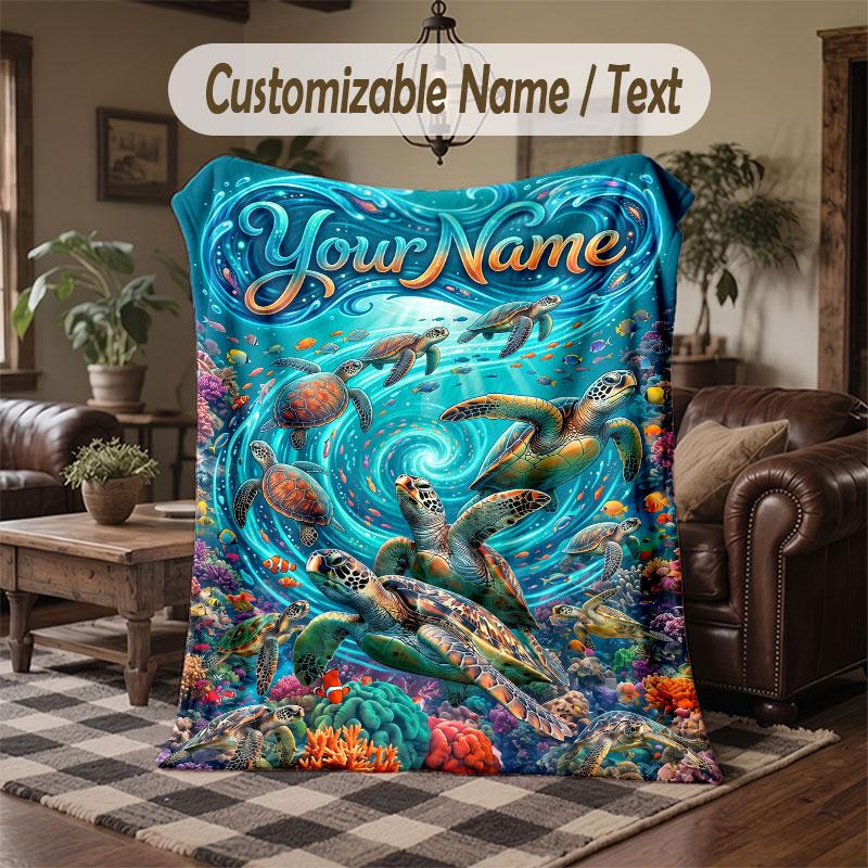 Mermaid Theme Throw Blanket Custom Name Text Personalized Blanket Soft Cozy Blanket for Home Sofa Bed