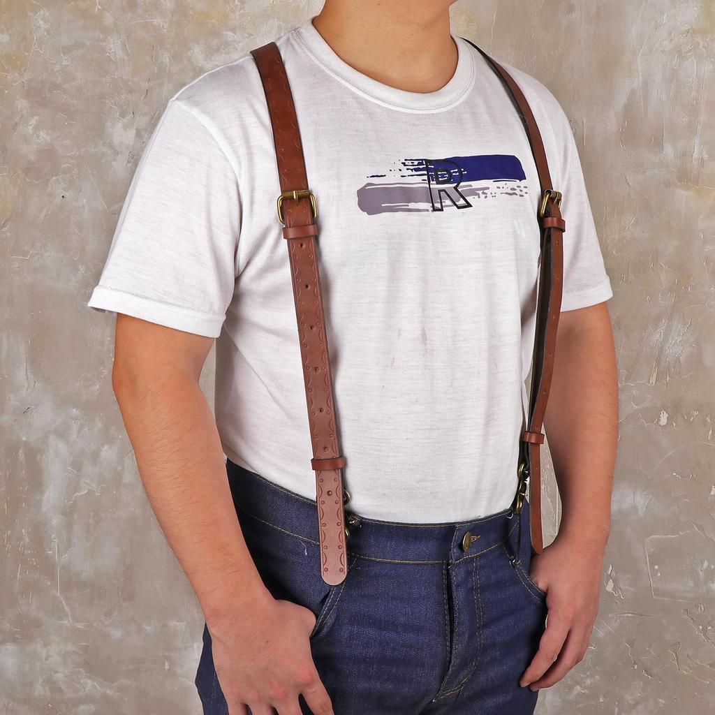 [TOURBON] Handcrafted X-shaped Suspenders, Genuine Leather, Unisex, Clip-on, Men's/Women's, Elegant Accessory, Ages 30s-50s, Gift/Present