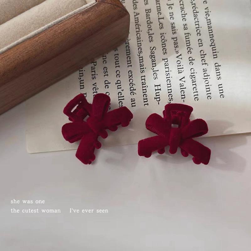 1/3/5Pairs Red Velvet Hair Claw Bow Tie Small Hair Grip Women Hair Clip Hairpins Girls Hair Crab Valentine'S Day Gift