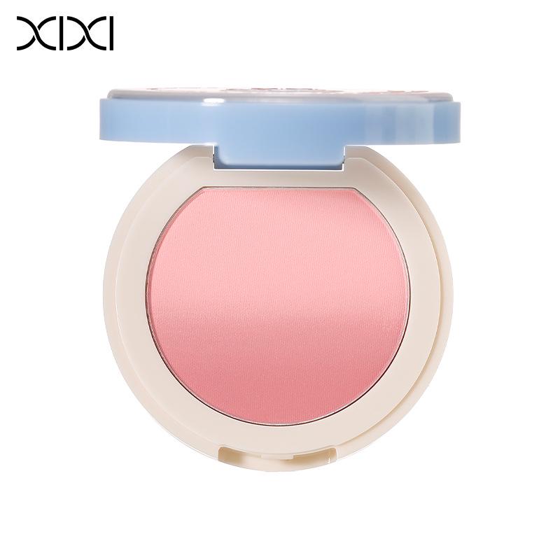 Xixi Gradient Blush Palette: Korean-Style, Low-Saturation Colors, Blue Shirt and Natural Blush Shades, Expanding/Contracting Design.