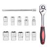 12pcs Socket Ratchet Handle Wrench Set 1/4 3/8 1/2 Spanner Kit With Extension Rod and 10 Common Sockets Car Repair Hand Tools