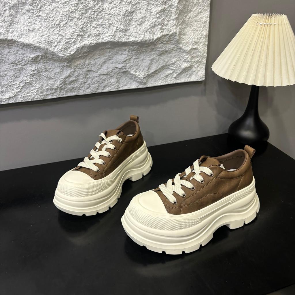 7Cm Height Increase and Thin Muffin Thick Baseplate Shoes Women's Autumn New Sports and Leisure Dad Soft Leather