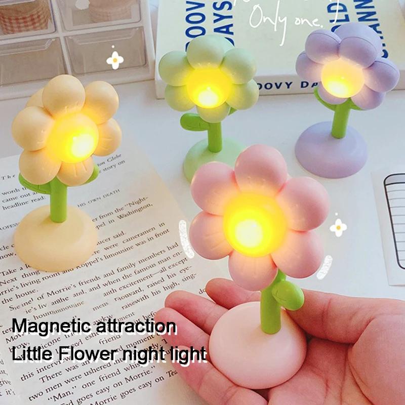 Cute Mini LED Flower Night Light Small Table Lamp Desktop Bedside Bedroom Ambient Light Children Toy Kids Holiday Gift Ornament