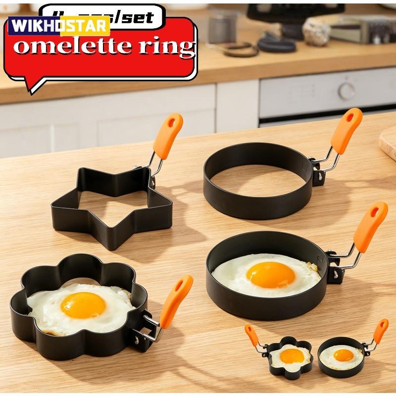 Stainless Steel Omelette Ring Used for Grills and Frying Pans Oil Brushes Pancakes and Egg Shakers with Silicone Handles