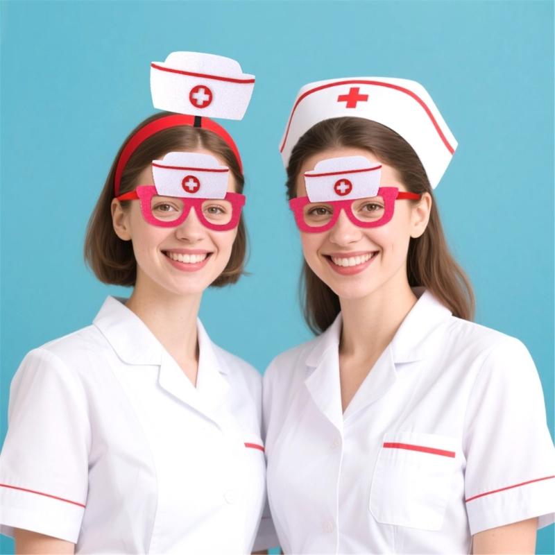 Nurse Costume Accessories Nurse Caps Glasses Nurse Headband Party Eyewear for Nurse Graduation Party Halloween Cosplay
