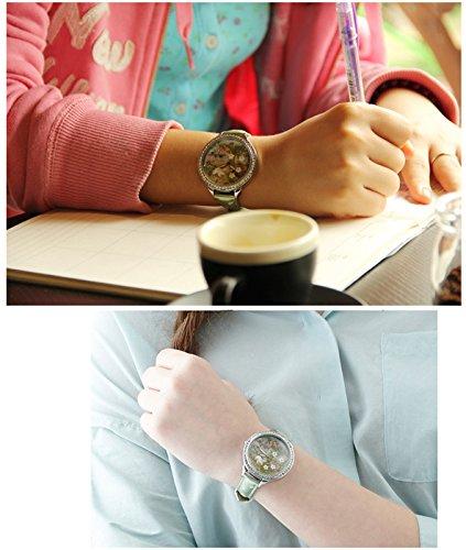 Damski zegarek na rękę dziewczęcy zielony kwarcowy analogowo-cyfrowy wyświetlacz model zagraniczny W291 trójwymiarowy ręcznie robiony masa polimerowa latający ptak.