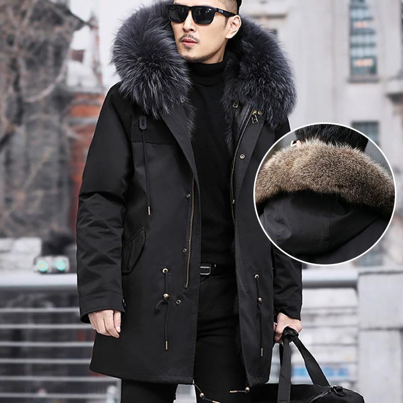 Men's Parka with Full Mink Fur Inner Liner New Winter Style Fur-on-skin Coat Imitated Mink Cashmere Mid-long Length Fur Coat