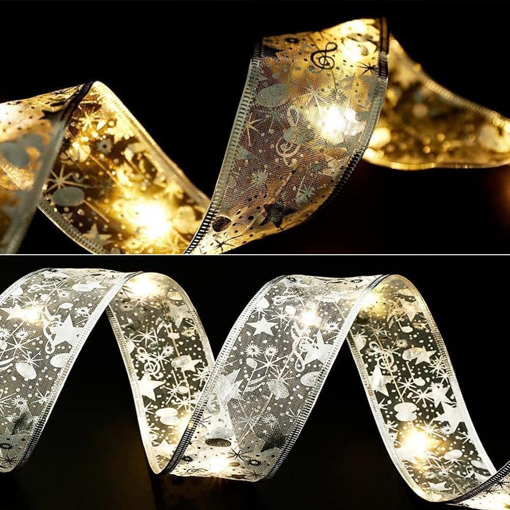 Christmas Ribbon Fairy Light LED DIY Bows String Light Tree Ornaments For Home Bows Lamp String New Year Festival Gifts 202 I7N3