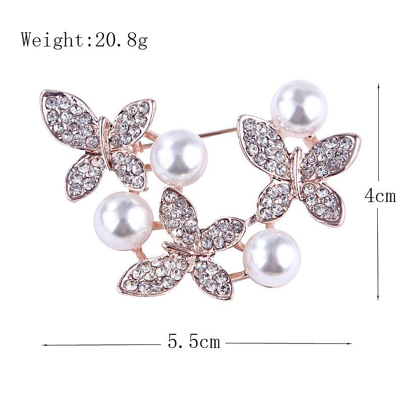 Mode Voller Diamanten Drei Schmetterlinge Dreidimensional Große Perle Brosche Anstecknadel Brosche Accessoires Brosche Schmuck