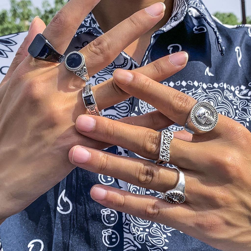 Pierścionki Punk Hip Hop Vintage Geometryczny Zestaw Unisex Para Emo Trend Biżuteria Pierścionek