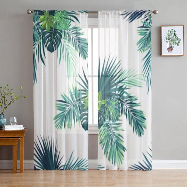 Watercolor Of Tropical Leaves Chiffon Sheer Curtains For Living Room Bedroom Decoration Window Tulle Curtains Drapes