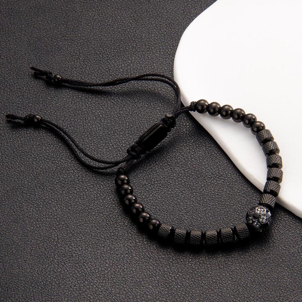 Men's Adjustable Braided Hip Hop Bracelet with Retro Copper Crown, Pineapple Beads, and Vacuum-Plated Titanium Steel.