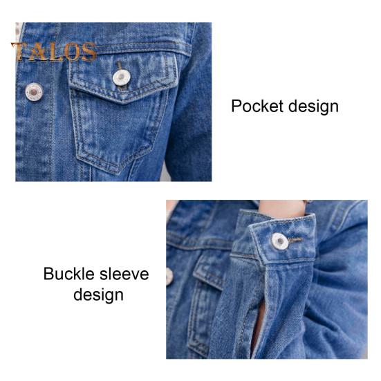 Winterjacke für Damen, lange Ärmel, Umlegekragen, Brusttaschen, Knopfverschluss, Mantel, kurze Ausführung, lässige Streetwear, Jeansmäntel