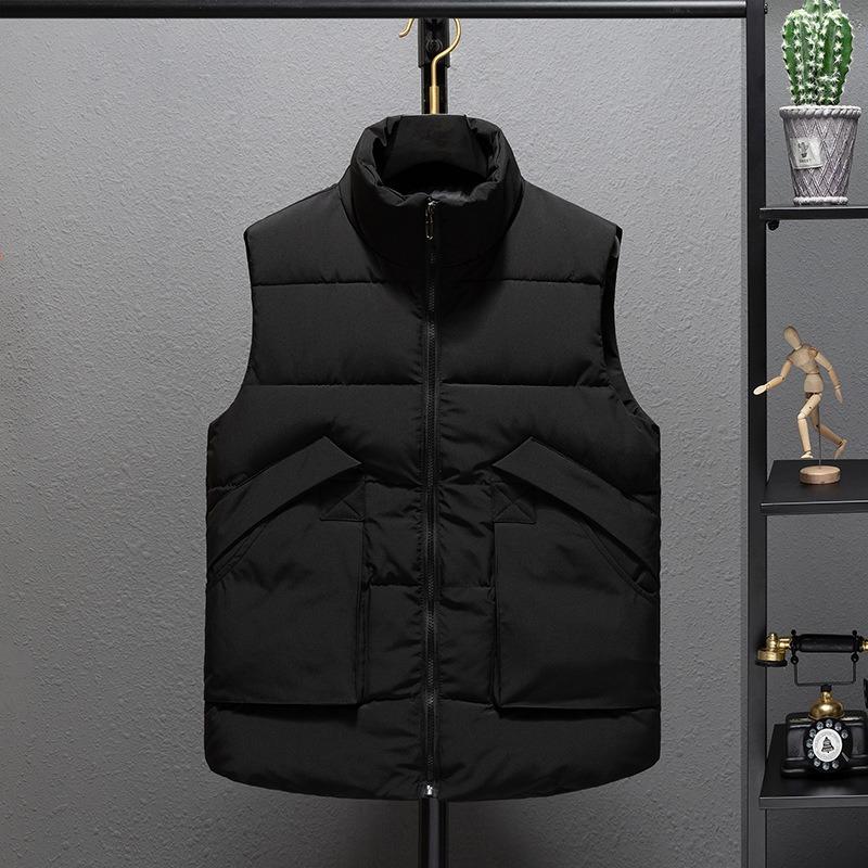 

Autumn and winter men s tooling cotton vest large size thermal vest versatile jacket trendy vest stand collar solid color vest M (60-42.5 kg) чорний