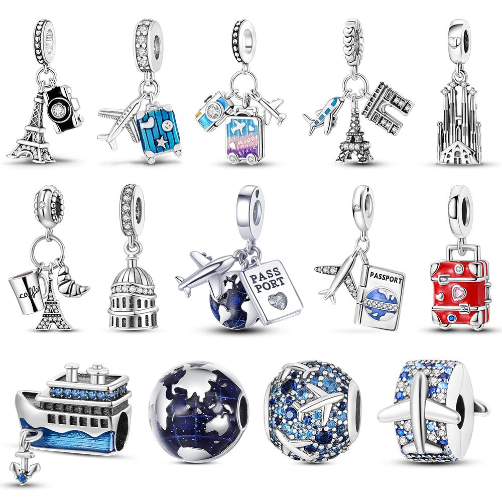 Berlocker Kopparpläterade Resor Rom Paris Italien Flygplan Hängberlocker Passar Original Armbandsberlocker Tillverkning Hängen Smycken Gåva