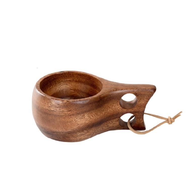 User Friendly Walnuts Wood Mugs With Two Hole Grip Comfortable Hold Artisanal Crafted Wooden Mugs For Hot Drink