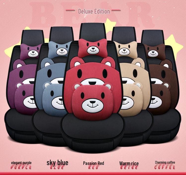 Cute Cartoon Bear Car Seat Cushion, Linen Fabric (Model 1802)