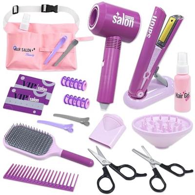 VBACALA Pretend Play Hairdresser Toy, Hair & Makeup Set, Hair Salon, Shop, and Store Set, Includes Hair Dryer, Hair Iron, Scissor Bag, Comb, and Makeu