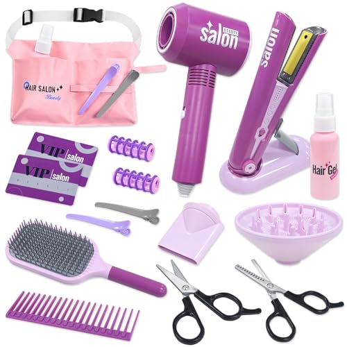 

VBACALA Pretend Play Hairdresser Toy, Hair & Makeup Set, Hair Salon, Shop, and Store Set, Includes Hair Dryer, Hair Iron, Scissor Bag, Comb, and Makeu