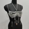 Women's Glass Crystal Beads Body Jewelry Multi Layered Chest Chain Bralette For Music Festival And Photoshoot Costumes