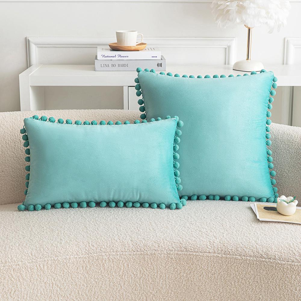 Ins Style Home Fabric Model Room Sofa Pillow Case Hair Ball Velvet Sofa Cushion Rectangular Shape