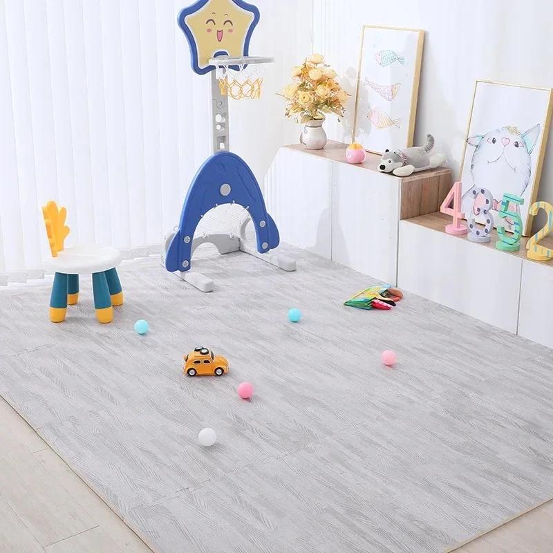 Wood Pattern Flooring Square Puzzle Living Room Rug Waterproof and Non-slip Stitching Mat Baby Sports Play Mat Decorative Carpet