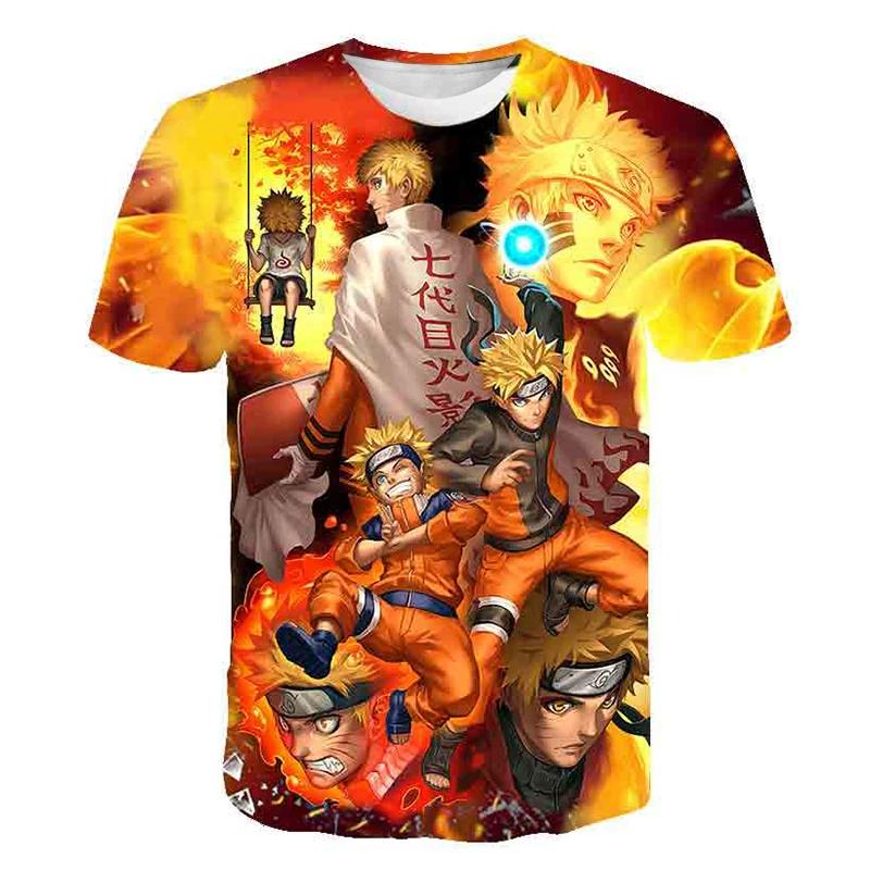 Summer Men's Japanese Anime Naruto 3D Printed T-shirt Children's Street Leisure Sports Large Top