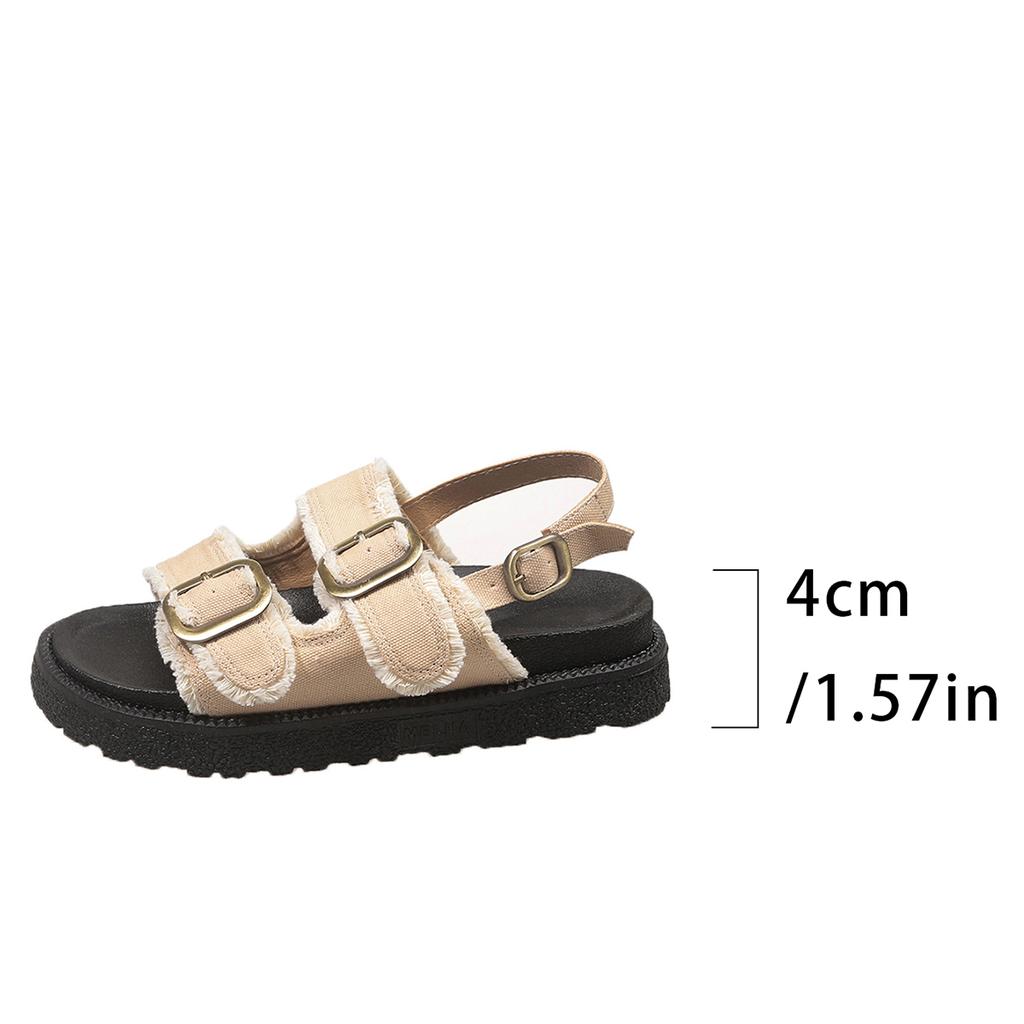 Sports Sandals Women's Summer New Round Toe Open Toe Metal Buckle Platform Lightweight Non-Slip Wear-Resistant Flats