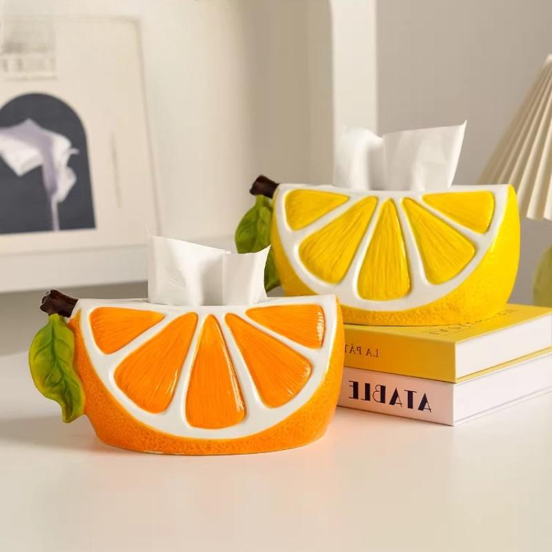 BRCeramic Tissue Box Cartoon Orange Lemon Toilet Paper Box Living Room Desk Storage Napkin Holder Home Decoraction LuxuryEY