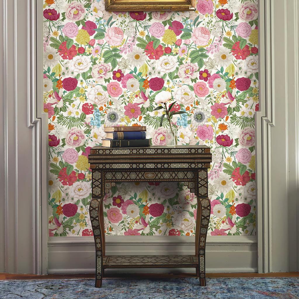 Pink Flower Vinyl Wallpaper Elegant Peel And Stick Red Blooming Floral Cabinet Sticker Chic Waterproof Furniture Cabinet Sticker