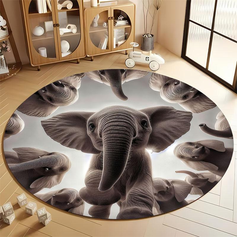 

Adorable Elephant Pattern Round Rug for Kids Room round carpet for home sofa bedroom, gift Diameter 60cm