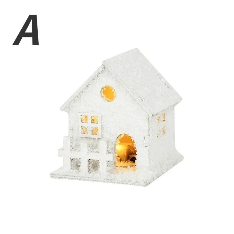 Xmas Ornament Christmas Led Light Wooden House with Snowflake Luminous Cabin Christmas Decorations