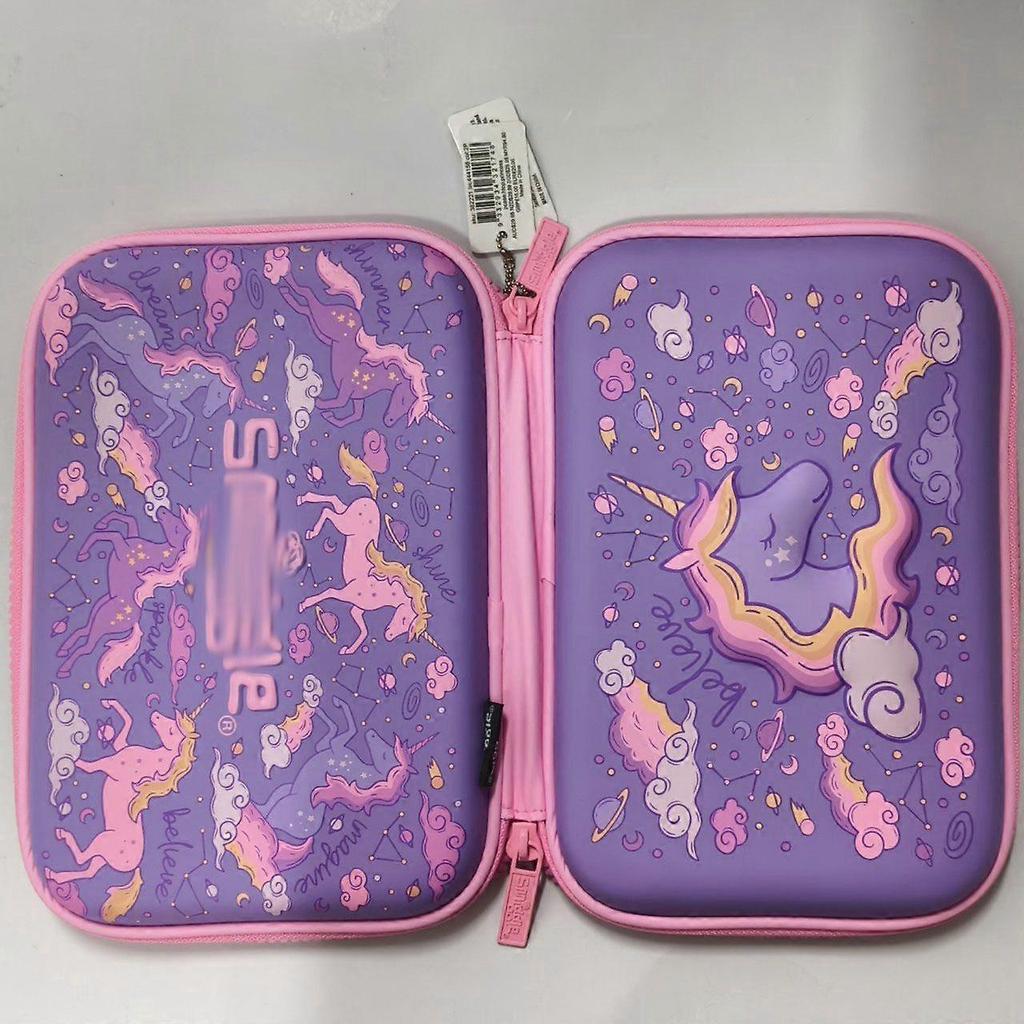 Kids EVA Hard Shell Pencil Case, Uni-corn Cartoon Print Large Capacity Stationery Pouch for Girls