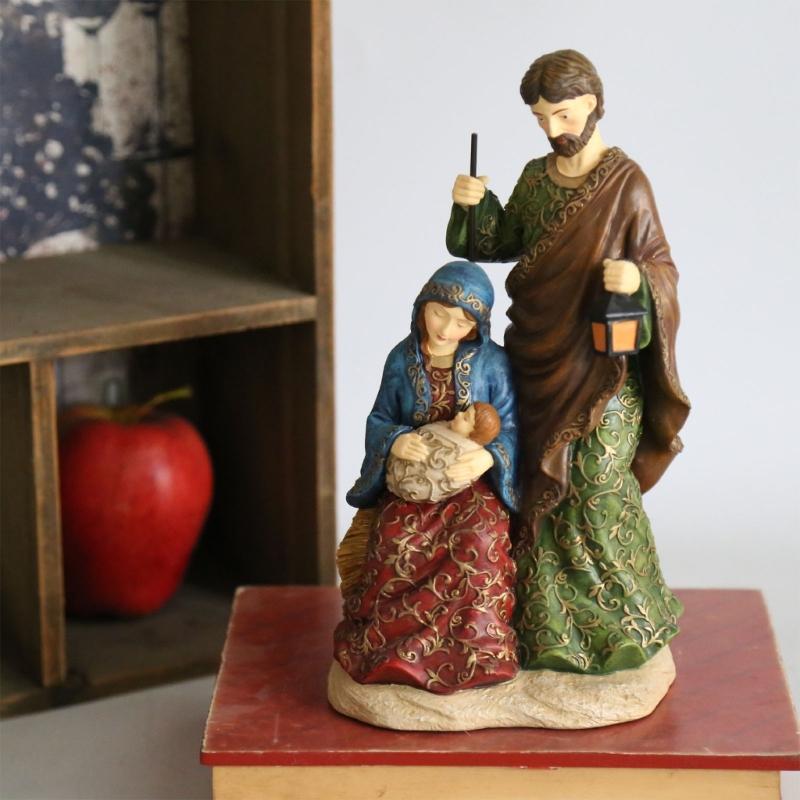 Vintage Holy Family Christmas Figurine Resins Nativity Scene Sculpture Holiday Tabletop Religious Decors Ornament Gift