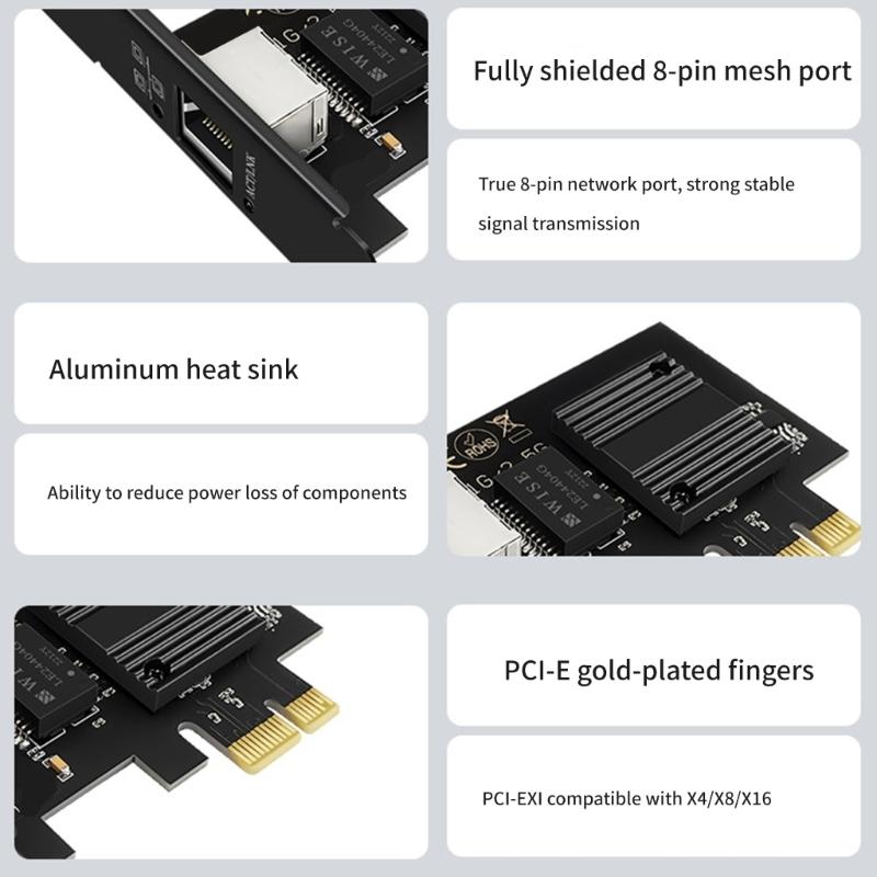 PCIe X1 Networking Adapter, 2.5Gb 2500Mbps Ethernet Card with I226 V Chip Fast Networking Card