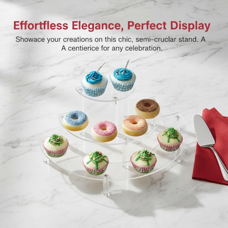 3-stöckige Acryl-Klar-Display-Ständer Halbkreis-Cupcake-Ständer für Desserts Veranstaltung Heimparty Geschäft Schaufenster Stufen