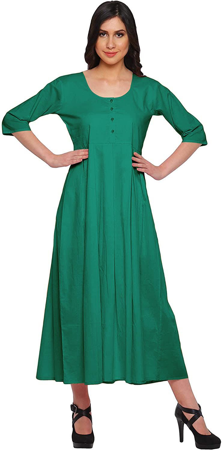 

Індійські сукні Moomaya для жінок Kurti 3 4 рукава Однотонна довга блуза Топ XS синій