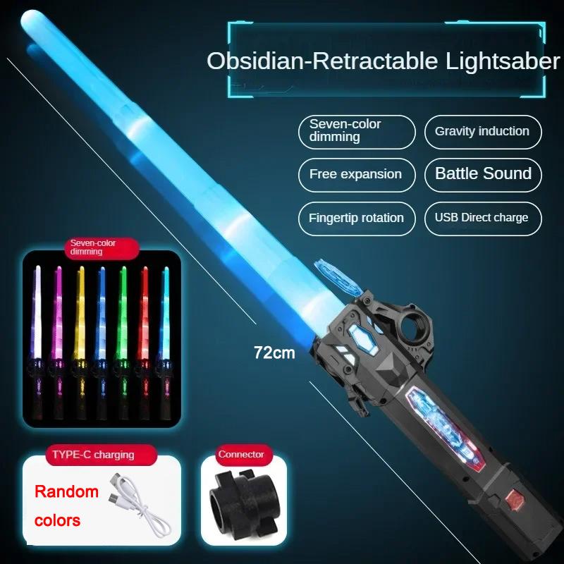 Children Colorful Glowing Sword Toys Telescopic Music Laser Sword 2-In-1 Rotating Decompression Light Sword Kids Adult Boys Toys