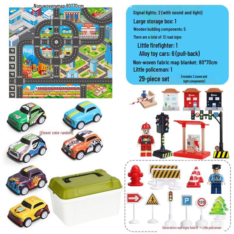 Traffic Signal and Light Educational Set: Safety Teaching Aids, Road Signs, Car Models, and Parking Scene Map