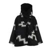 Women Casual Horn Buckle Retro Print Long Sleeve Hooded Jacket Pocket  Coats