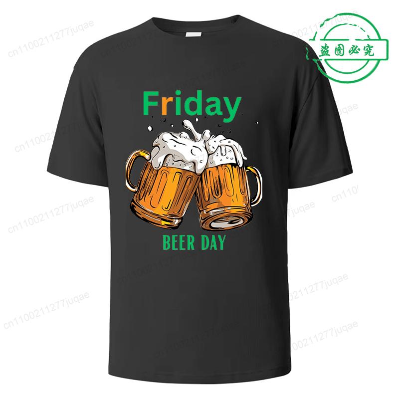 Funny Friday Drink Beer Skull Men's T-Shirt Harajuku Street Top Sportswear Breathable Oversize Men's Clothing Streetwear Casual