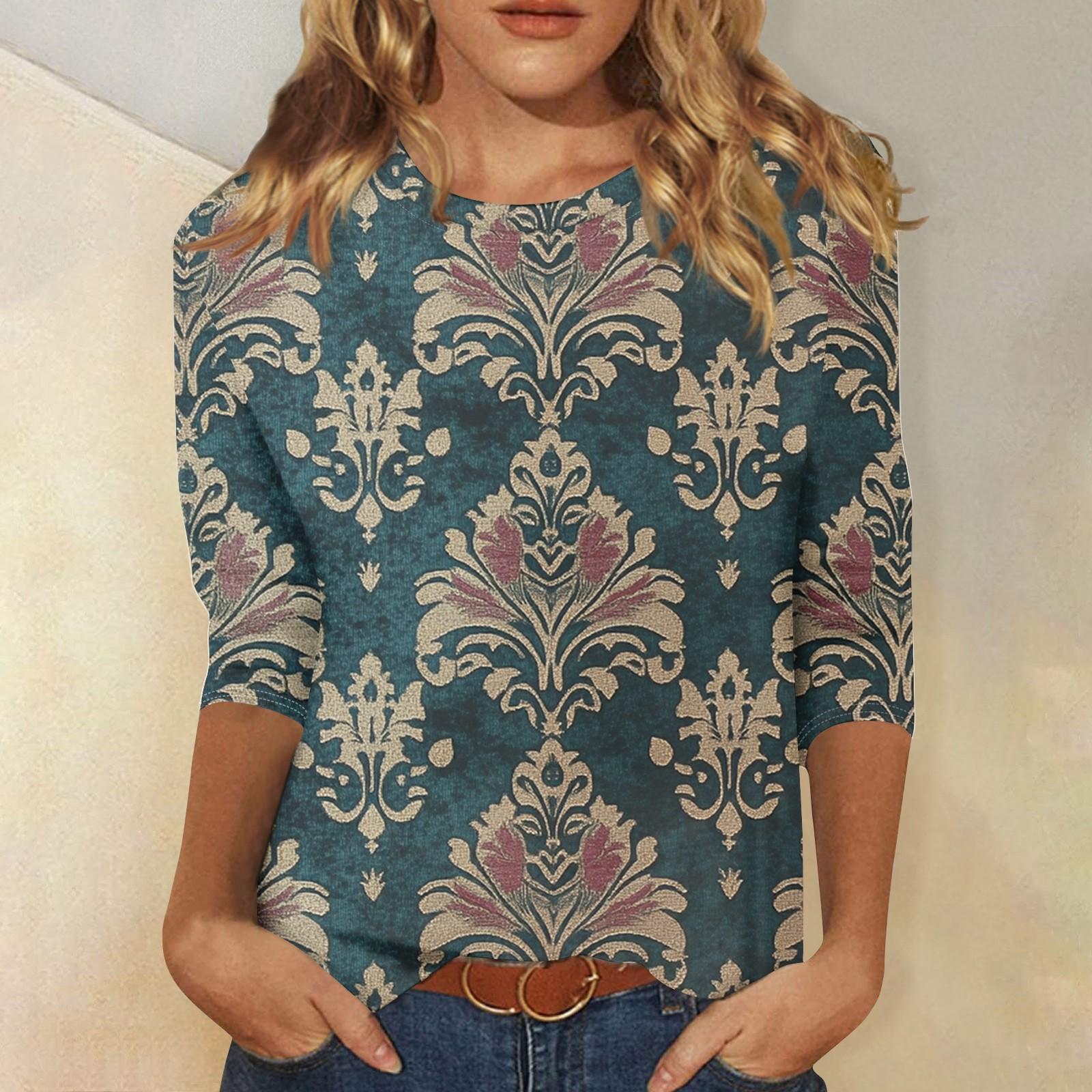 

Женская модная повседневная футболка с круглым вырезом и винтажным принтом, семь рукавов XXL