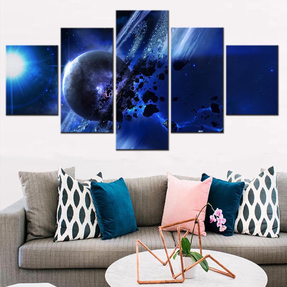 

5 Pieces Canvas Wall Arts Poster Painting Landscape Space Planets Asteroid Wallpaper Home Decor Living Room Artwork 20X35 20X45 20X55CM