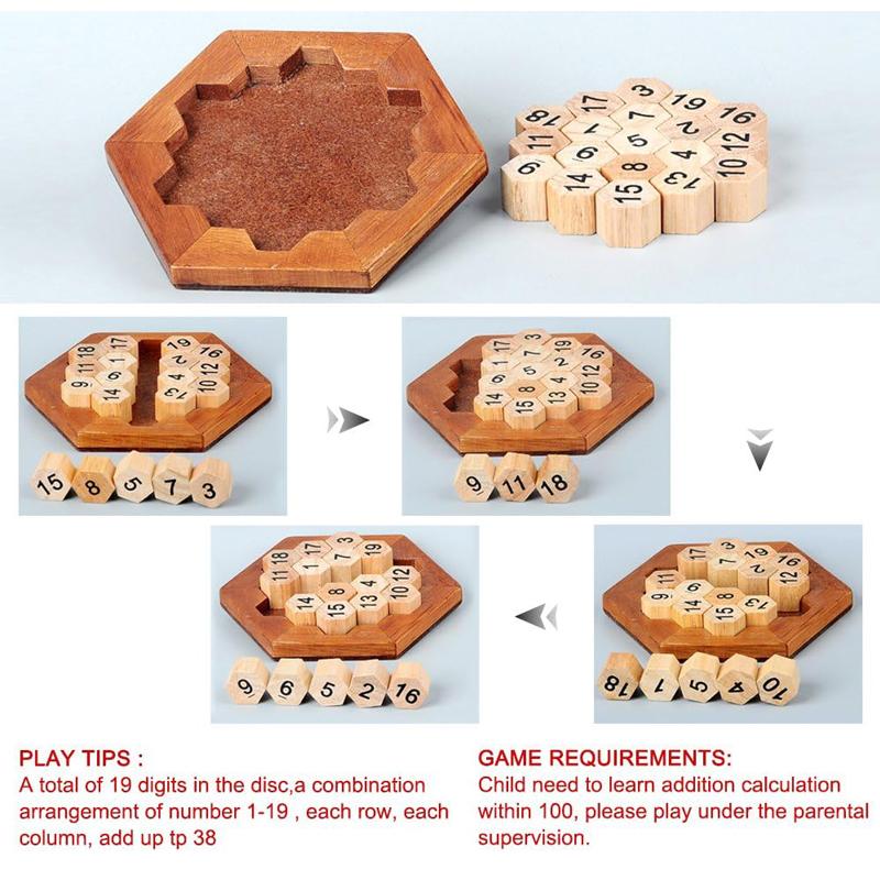 Hexagon Number Puzzle Wooden Montessori Educational Logical Thinking Toys Math Games For Kids And Adults IQ Test Challenge