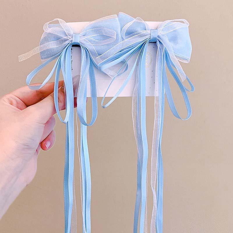 2Pcs  Korean Ribbon Bow Braid Hair Hair Pin Girls Sweet Princess Tassel Bow Barrettes Headwear Girls Kids Hair Accessories
