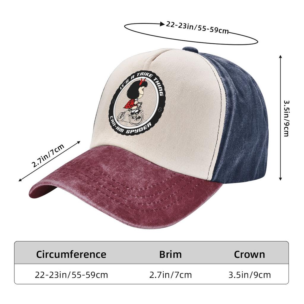 Mafalda On Trike Bicycle Baseball Caps Doplňky Casual Distressed Denim Washed Sun Caps for Unisex Women Soft Caps Klobouk