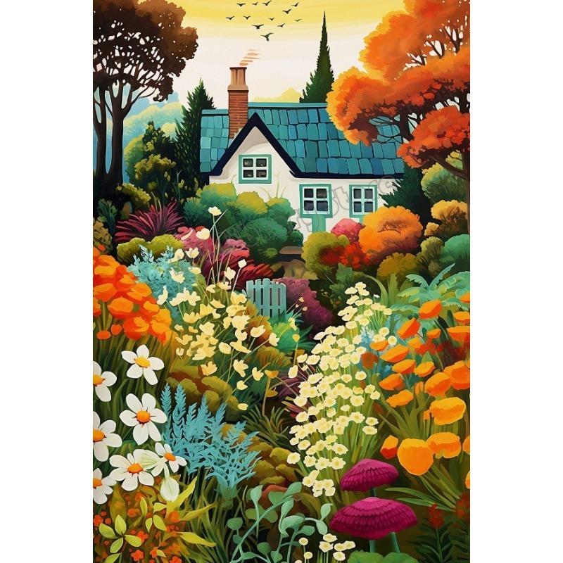 Abstract Colorful Floral Mountain Lake Nature Landscape Illustration Poster Wall Art Pictures Canvas Painting Home Dorm Decor