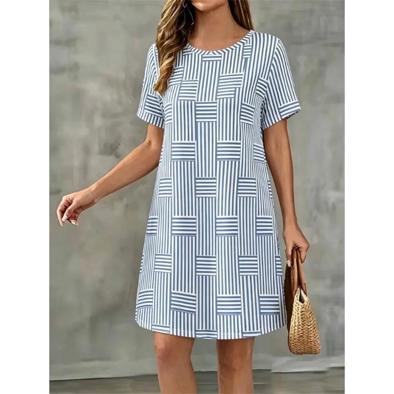 Summer Ladies 3D Printed Short Sleeve Dress Fashion Versatile Breathable Trend Casual